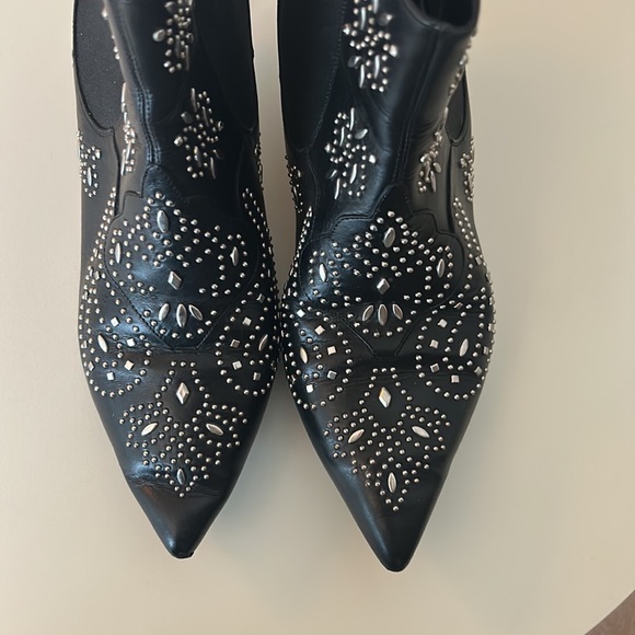 Yves Saint Laurent Paris black studded kitten heel booties - Picture 4 of 12